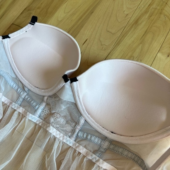 Victoria’s Secret sheer pink and black mesh and lace push up bra lingerie nighty - Picture 4 of 9